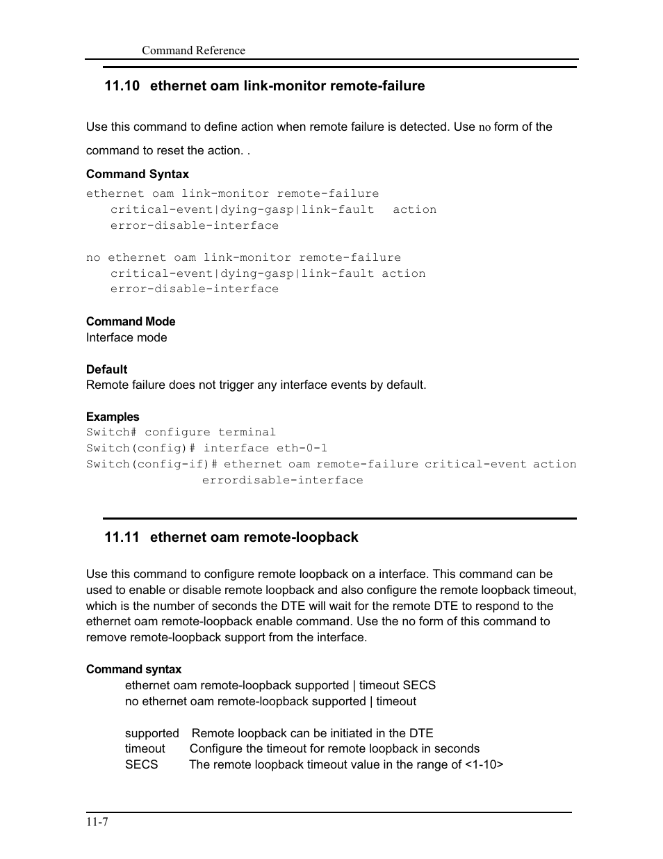 10 ethernet oam link-monitor remote-failure, 11 ethernet oam remote-loopback | CANOGA PERKINS 9171 Command Reference User Manual | Page 179 / 782