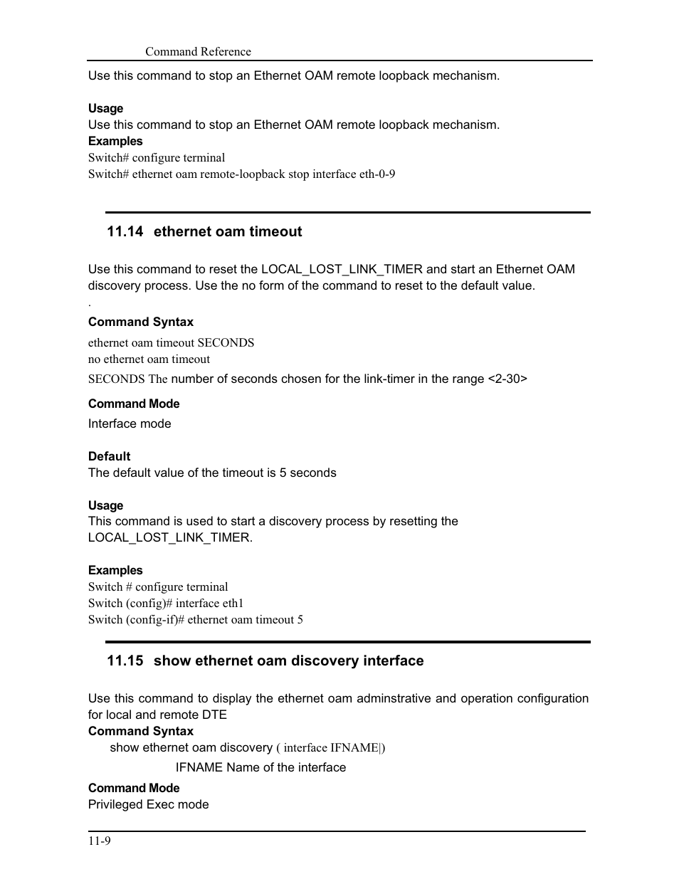 14 ethernet oam timeout, 15 show ethernet oam discovery interface | CANOGA PERKINS 9171 Command Reference User Manual | Page 181 / 782