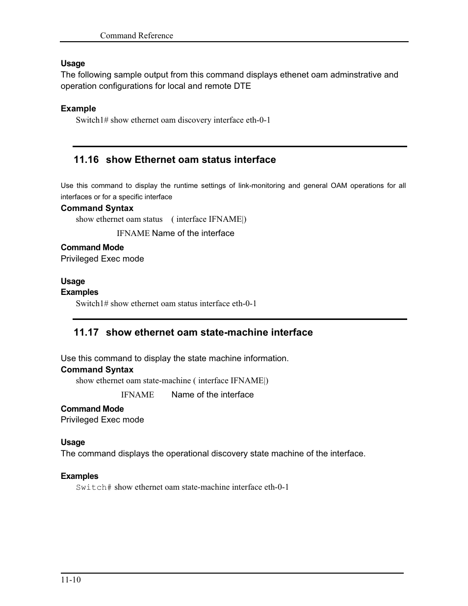 16 show ethernet oam status interface, 17 show ethernet oam state-machine interface | CANOGA PERKINS 9171 Command Reference User Manual | Page 182 / 782