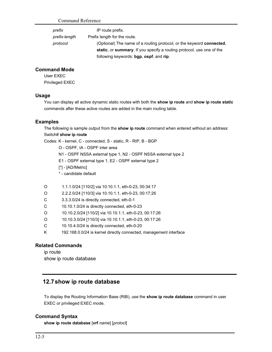 7 show ip route database | CANOGA PERKINS 9171 Command Reference User Manual | Page 187 / 782