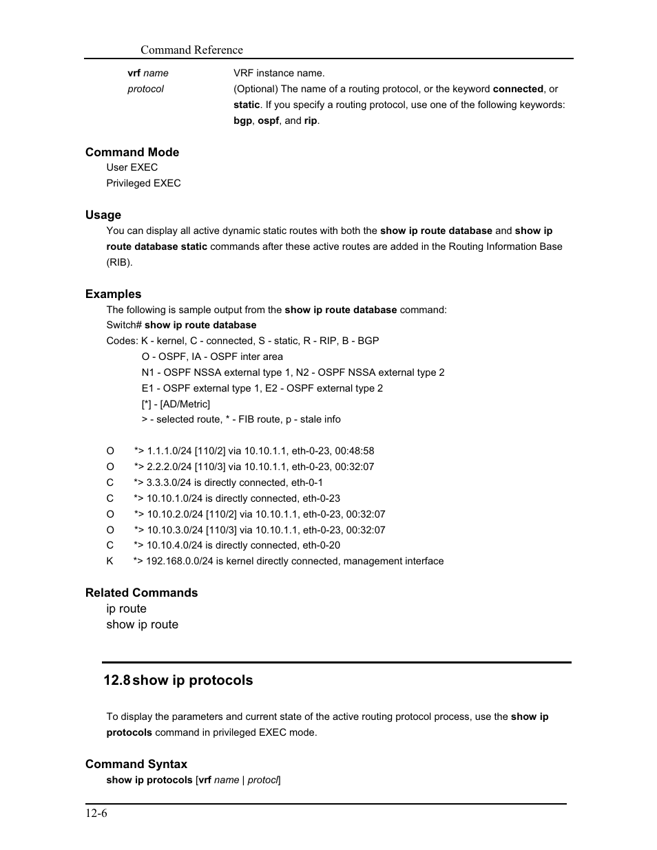 8 show ip protocols | CANOGA PERKINS 9171 Command Reference User Manual | Page 188 / 782