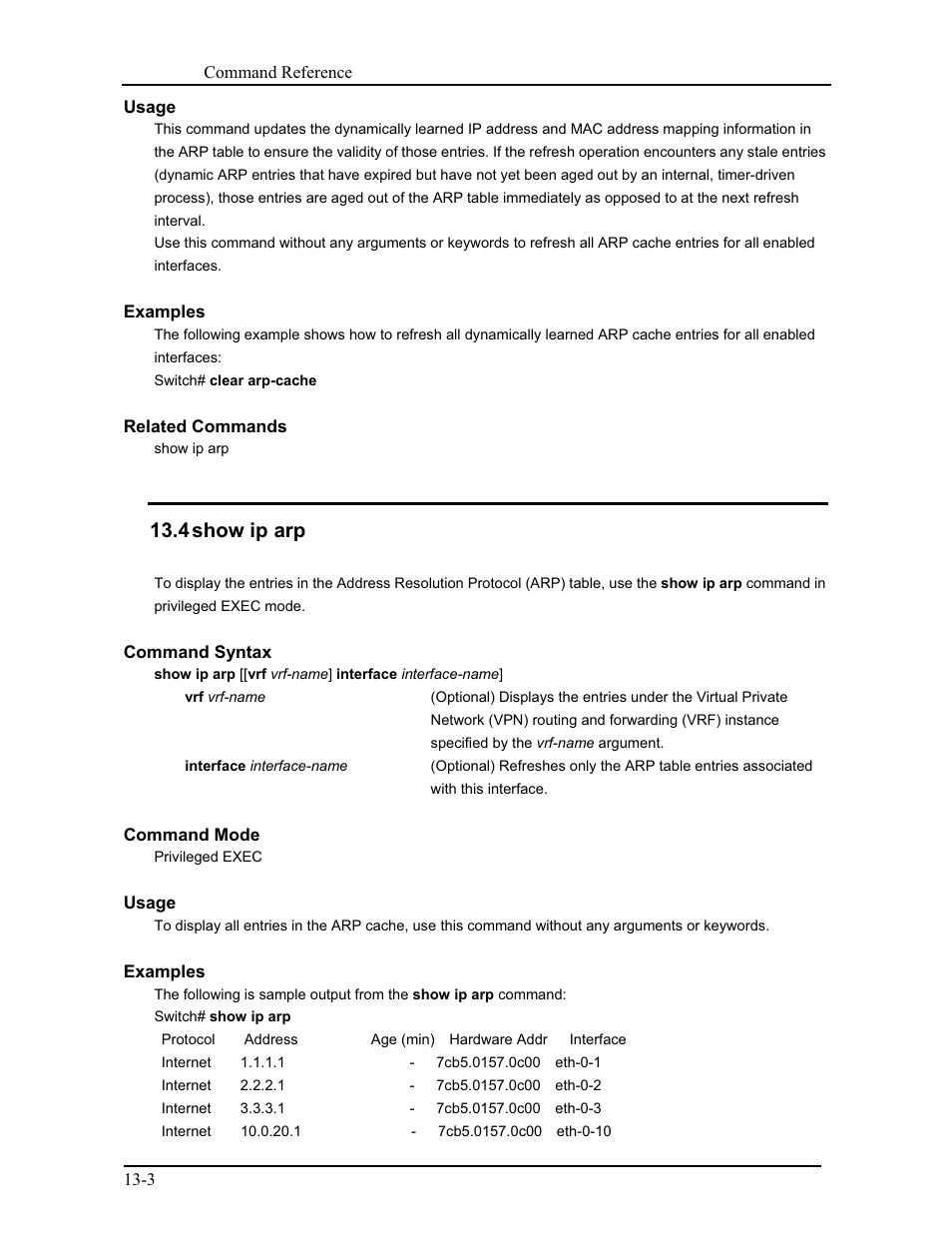 4 show ip arp | CANOGA PERKINS 9171 Command Reference User Manual | Page 192 / 782