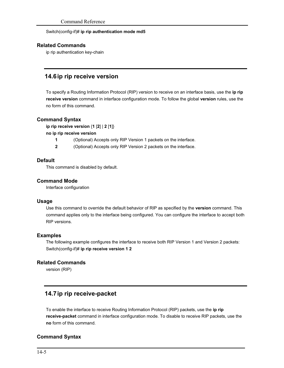 6 ip rip receive version, 7 ip rip receive-packet | CANOGA PERKINS 9171 Command Reference User Manual | Page 198 / 782