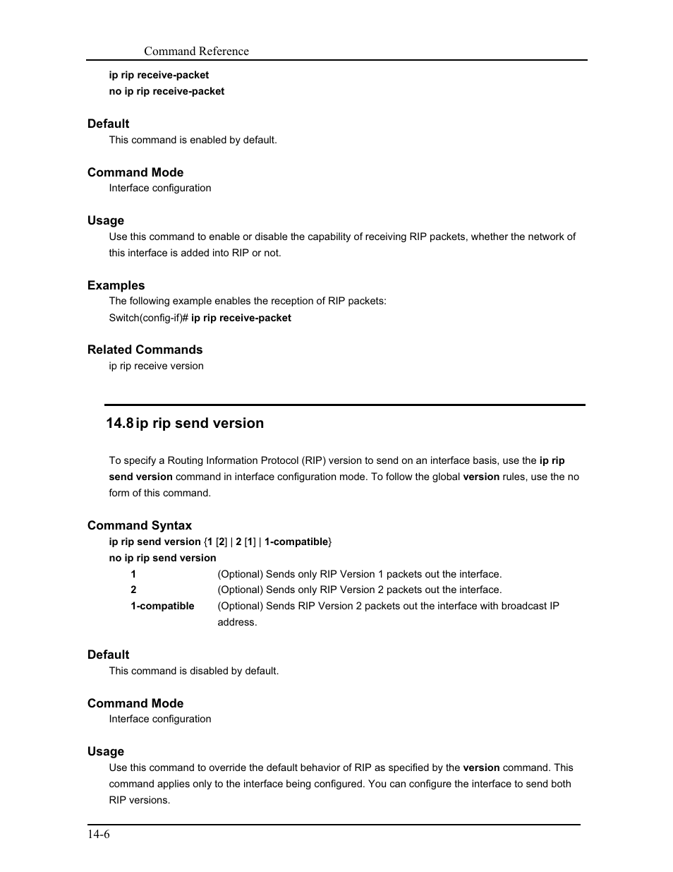 8 ip rip send version | CANOGA PERKINS 9171 Command Reference User Manual | Page 199 / 782