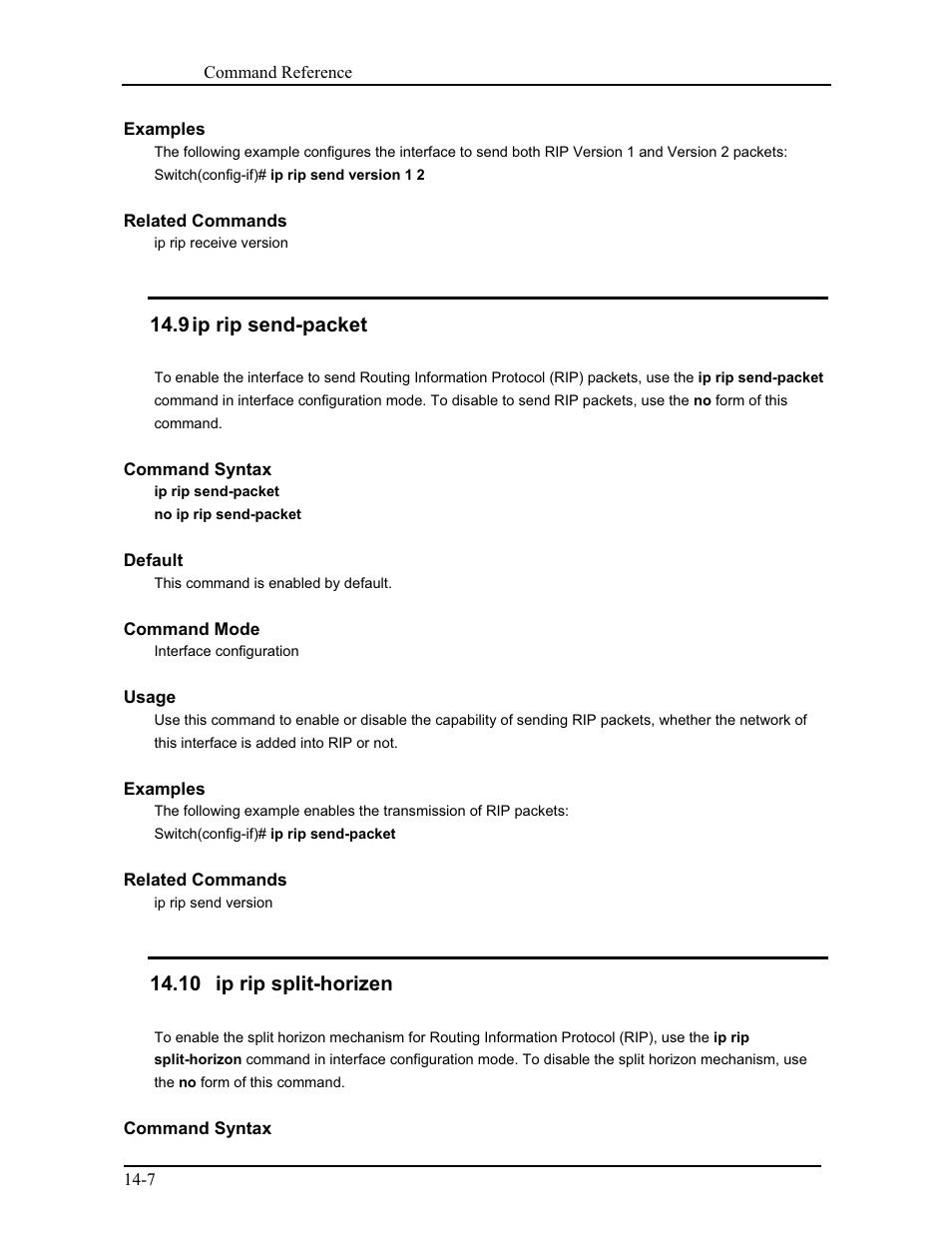 9 ip rip send-packet, 10 ip rip split-horizen | CANOGA PERKINS 9171 Command Reference User Manual | Page 200 / 782