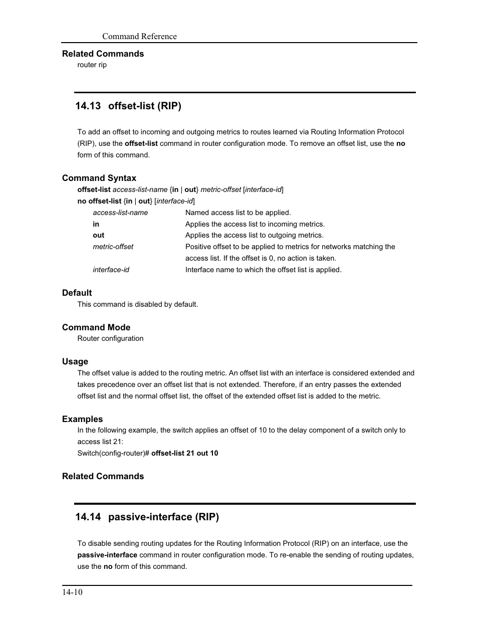 13 offset-list (rip), 14 passive-interface (rip) | CANOGA PERKINS 9171 Command Reference User Manual | Page 203 / 782