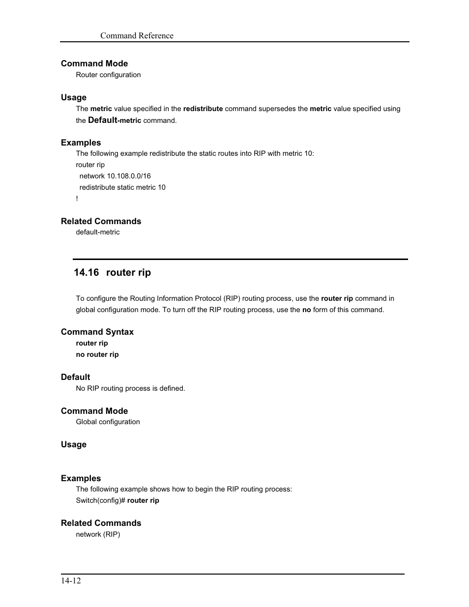 16 router rip | CANOGA PERKINS 9171 Command Reference User Manual | Page 205 / 782