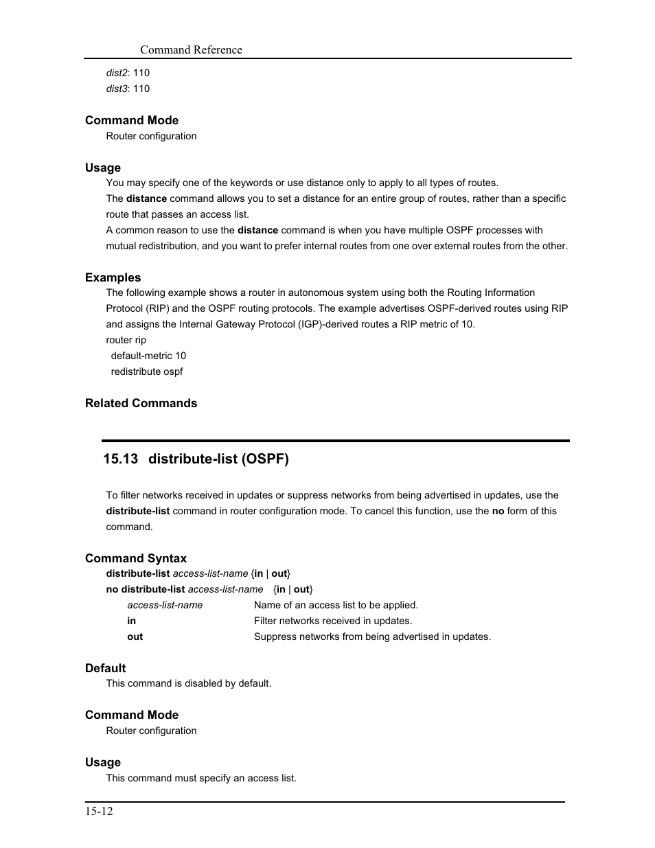 13 distribute-list (ospf) | CANOGA PERKINS 9171 Command Reference User Manual | Page 221 / 782