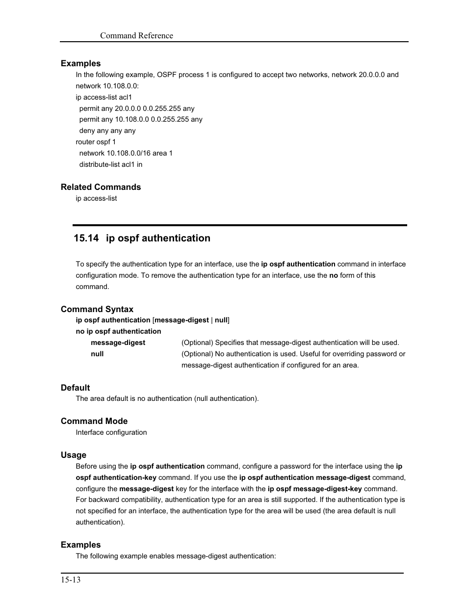 14 ip ospf authentication | CANOGA PERKINS 9171 Command Reference User Manual | Page 222 / 782