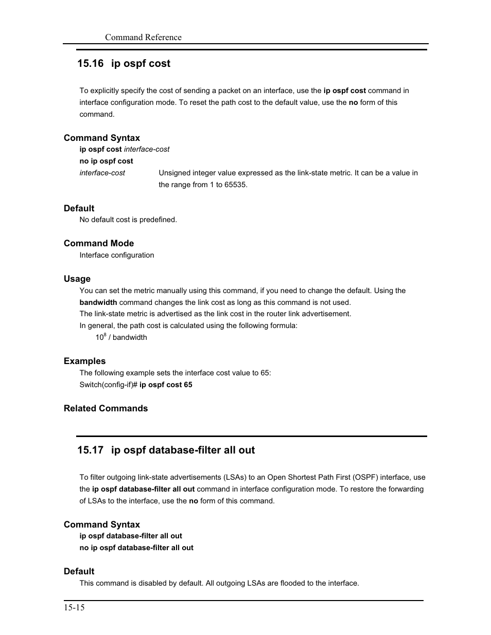 16 ip ospf cost, 17 ip ospf database-filter all out | CANOGA PERKINS 9171 Command Reference User Manual | Page 224 / 782