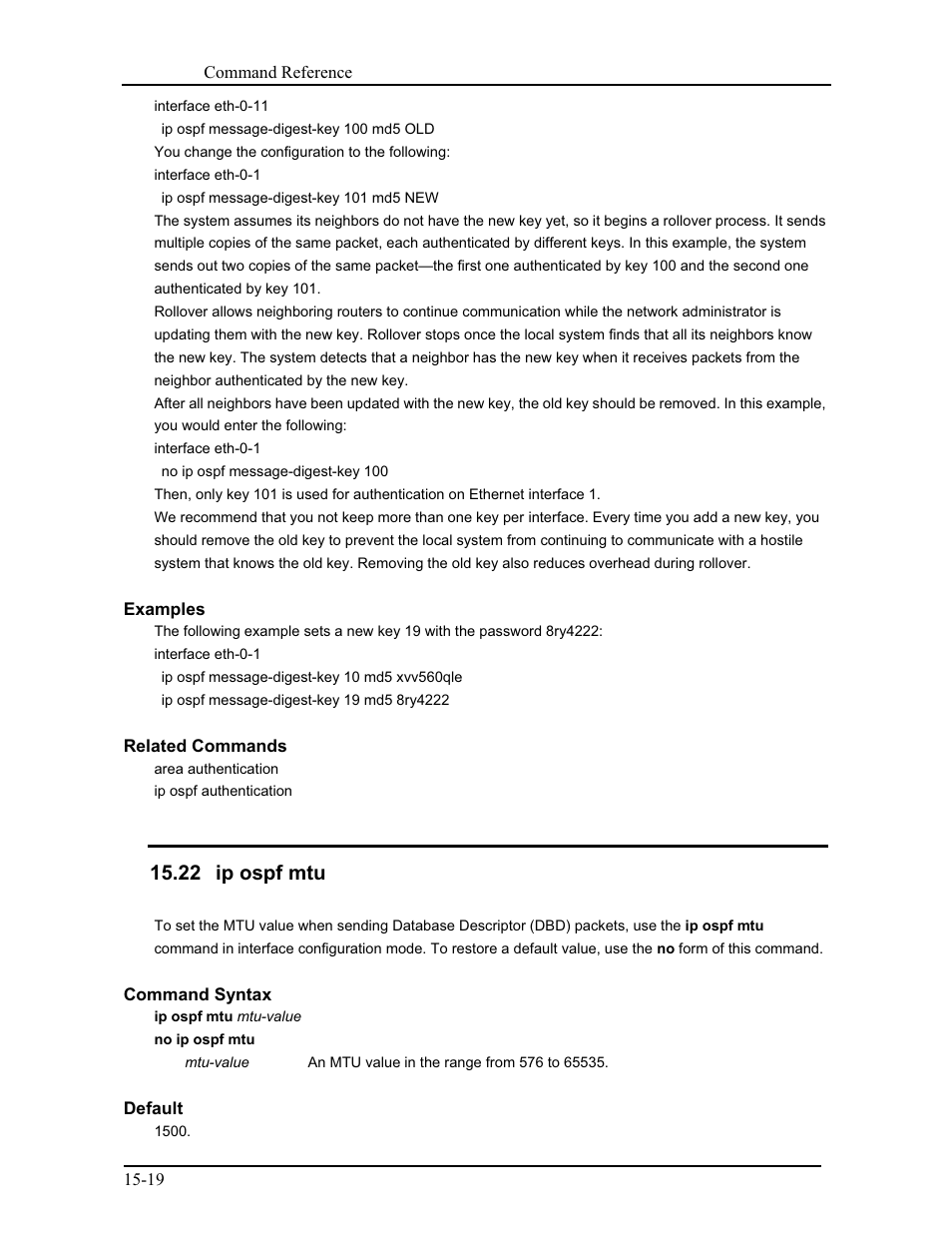 22 ip ospf mtu | CANOGA PERKINS 9171 Command Reference User Manual | Page 228 / 782