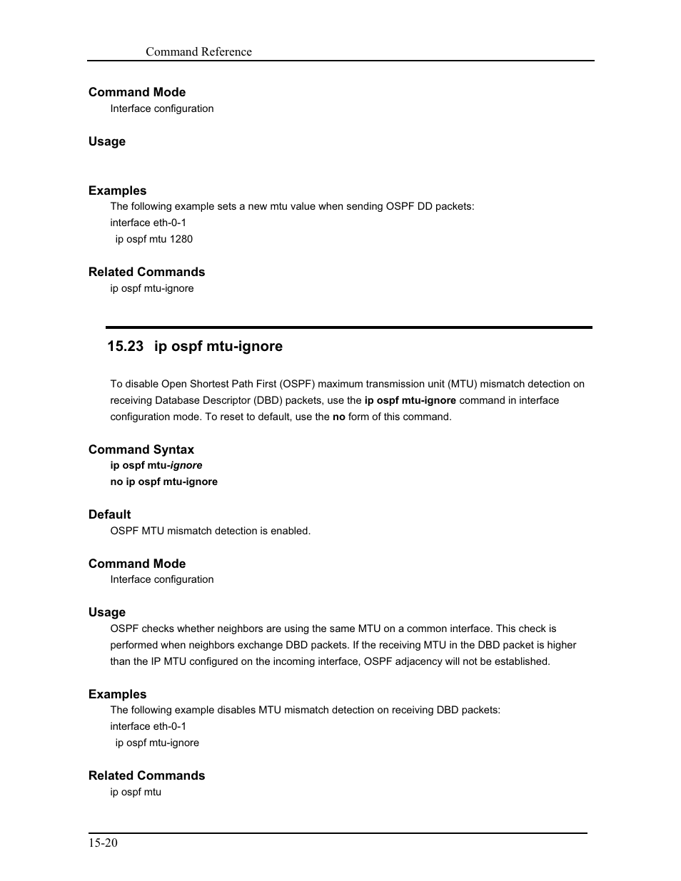 23 ip ospf mtu-ignore | CANOGA PERKINS 9171 Command Reference User Manual | Page 229 / 782