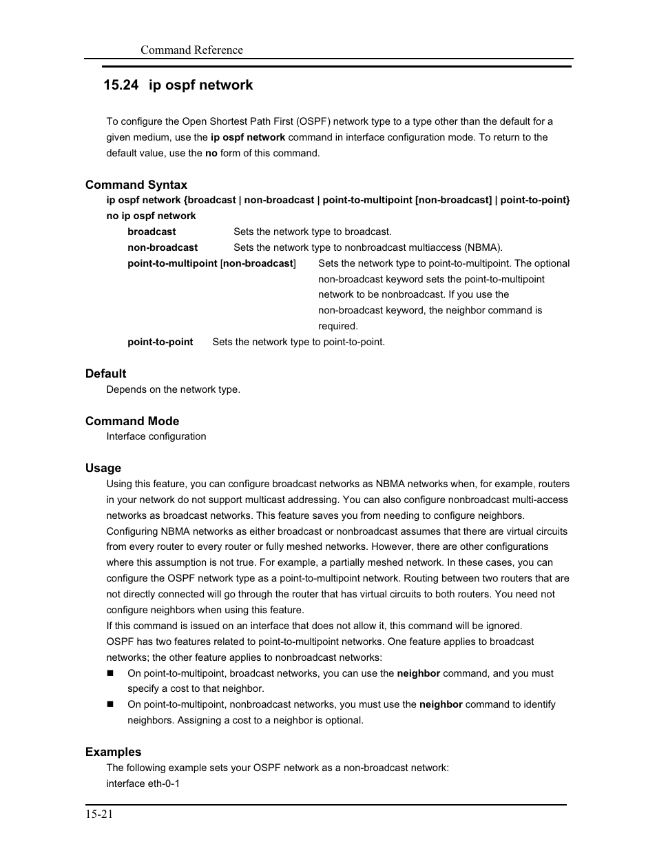 24 ip ospf network | CANOGA PERKINS 9171 Command Reference User Manual | Page 230 / 782