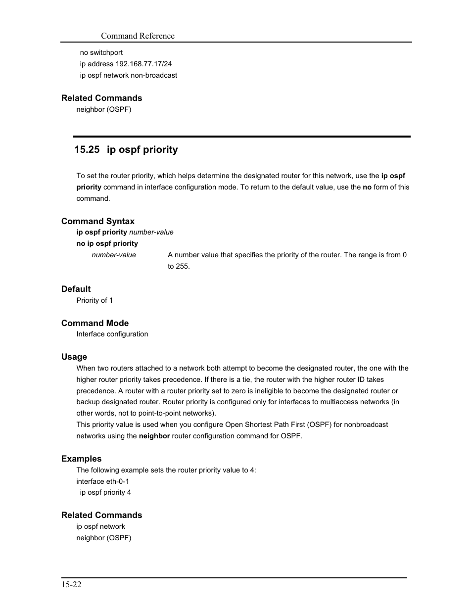 25 ip ospf priority | CANOGA PERKINS 9171 Command Reference User Manual | Page 231 / 782