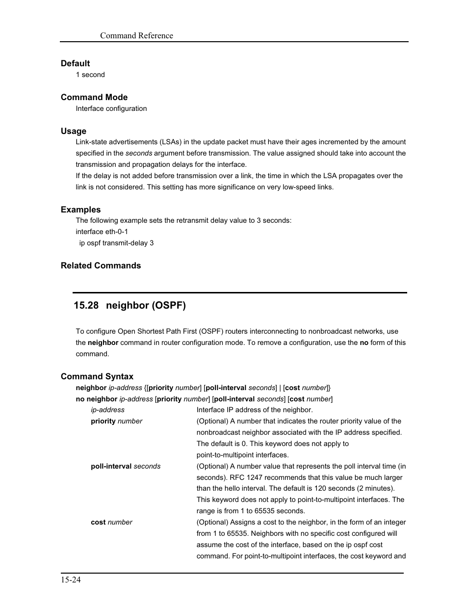 28 neighbor (ospf) | CANOGA PERKINS 9171 Command Reference User Manual | Page 233 / 782