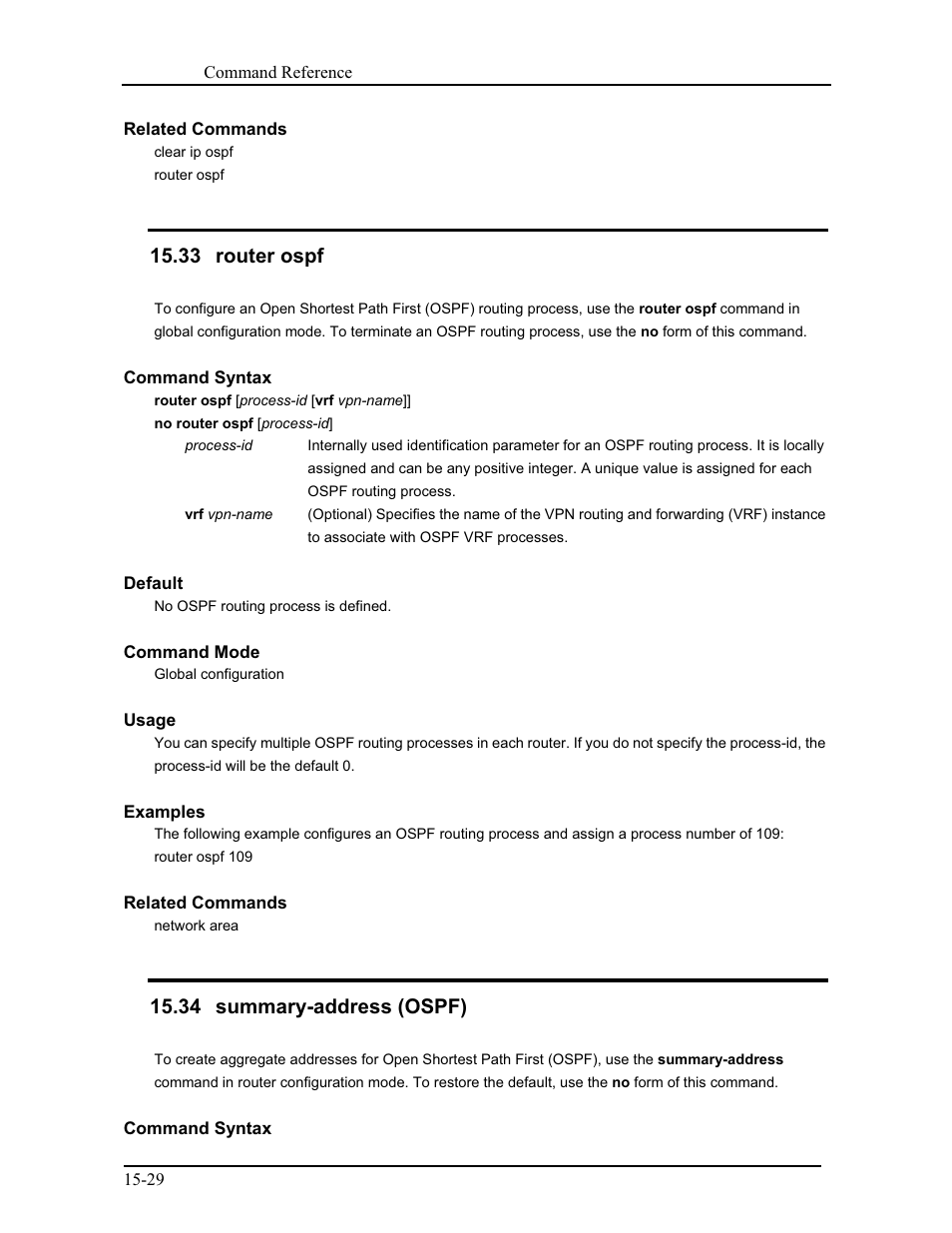 33 router ospf, 34 summary-address (ospf) | CANOGA PERKINS 9171 Command Reference User Manual | Page 238 / 782