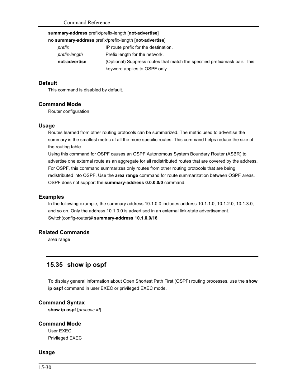 35 show ip ospf | CANOGA PERKINS 9171 Command Reference User Manual | Page 239 / 782