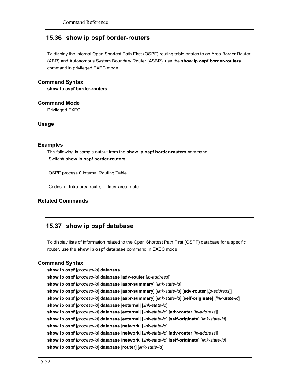 36 show ip ospf border-routers, 37 show ip ospf database | CANOGA PERKINS 9171 Command Reference User Manual | Page 241 / 782
