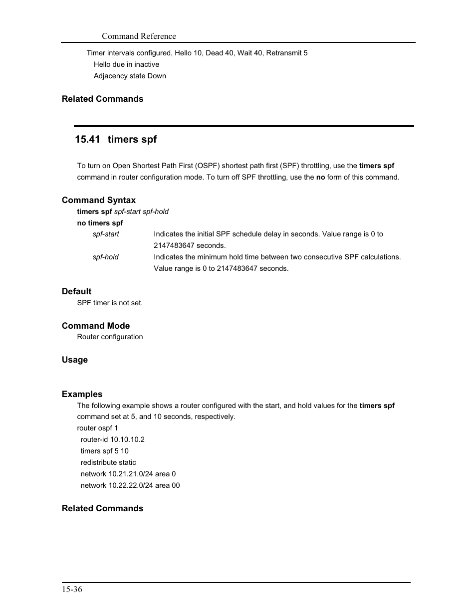 41 timers spf | CANOGA PERKINS 9171 Command Reference User Manual | Page 245 / 782