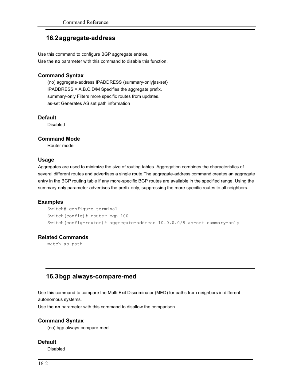 2 aggregate-address, 3 bgp always-compare-med | CANOGA PERKINS 9171 Command Reference User Manual | Page 247 / 782