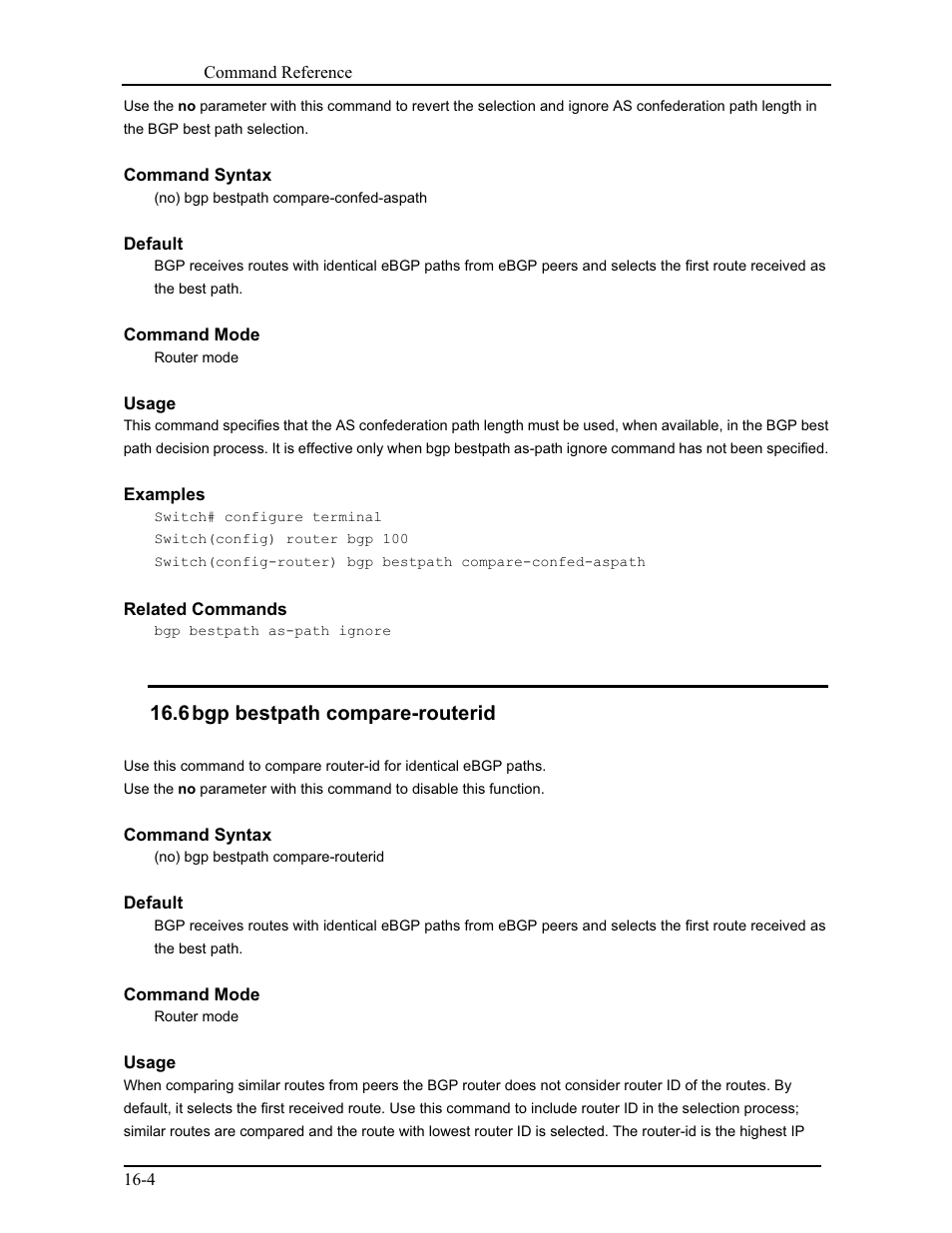 6 bgp bestpath compare-routerid | CANOGA PERKINS 9171 Command Reference User Manual | Page 249 / 782