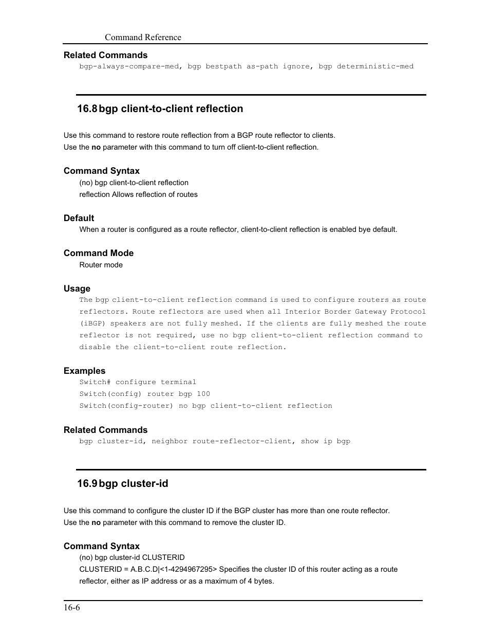 8 bgp client-to-client reflection, 9 bgp cluster-id | CANOGA PERKINS 9171 Command Reference User Manual | Page 251 / 782
