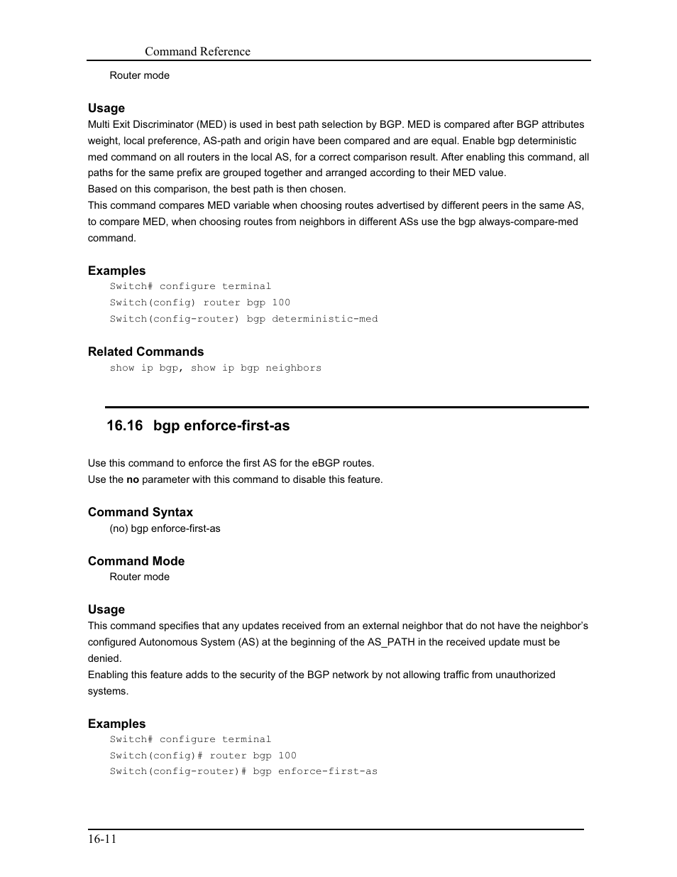 16 bgp enforce-first-as | CANOGA PERKINS 9171 Command Reference User Manual | Page 256 / 782