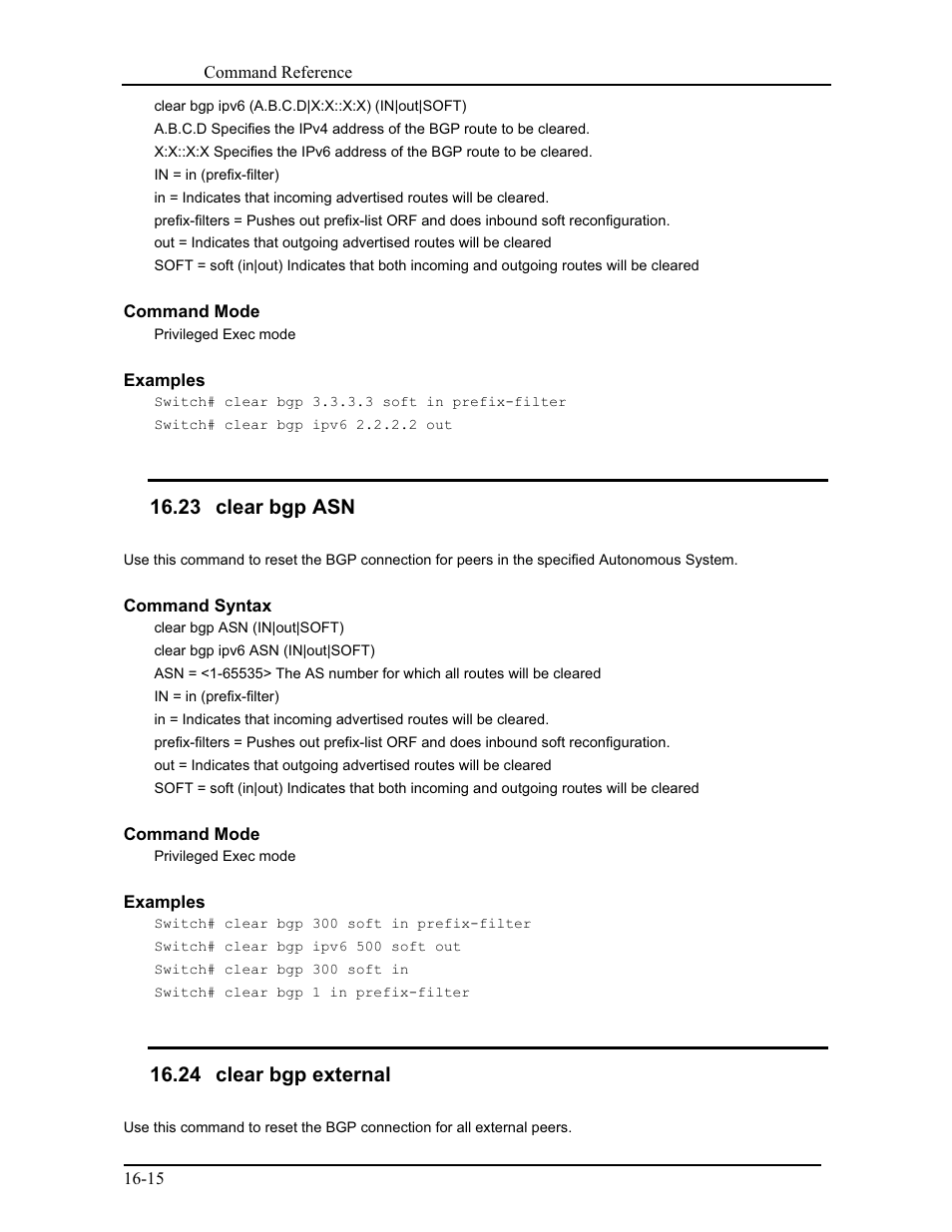 23 clear bgp asn, 24 clear bgp external | CANOGA PERKINS 9171 Command Reference User Manual | Page 260 / 782