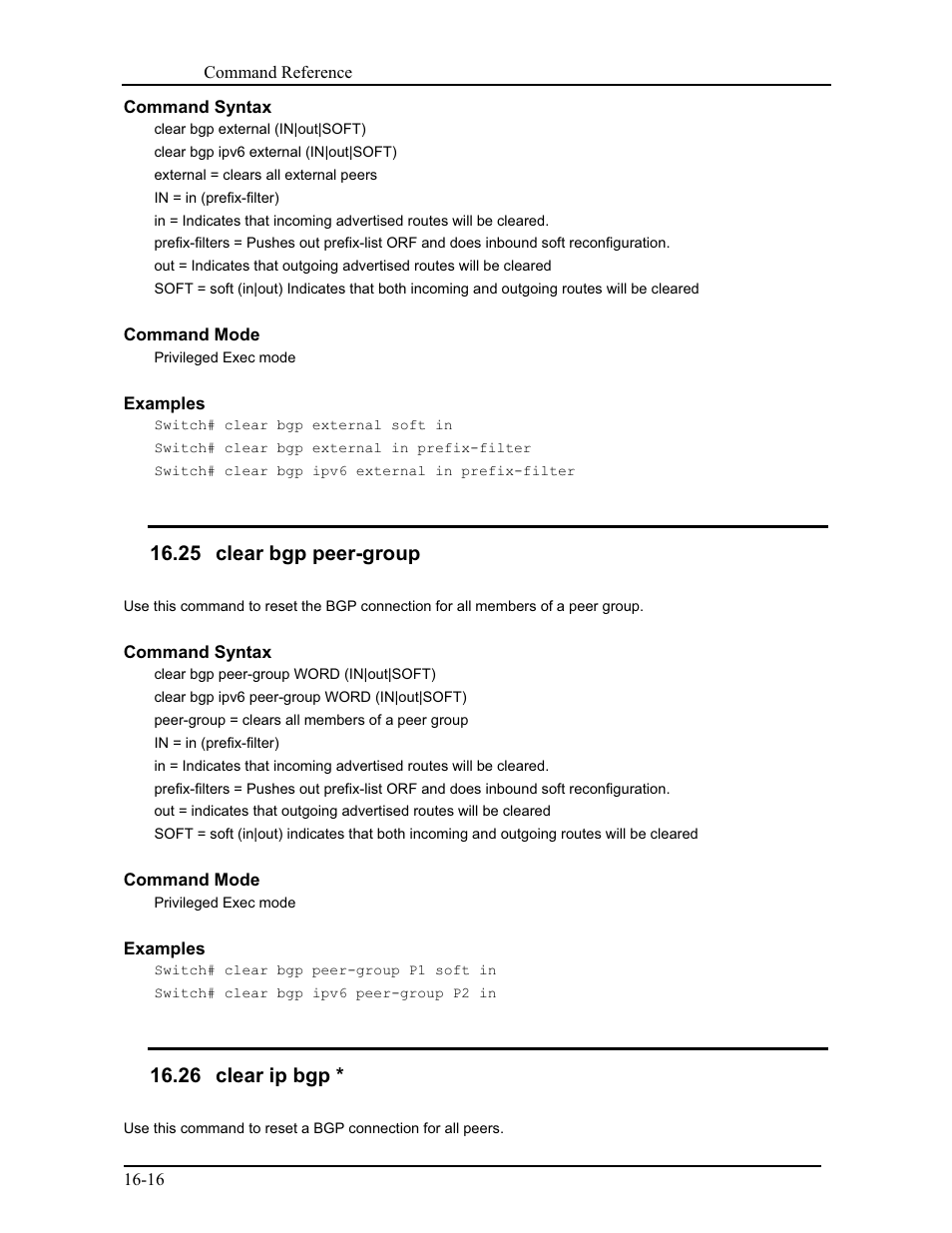 25 clear bgp peer-group, 26 clear ip bgp | CANOGA PERKINS 9171 Command Reference User Manual | Page 261 / 782