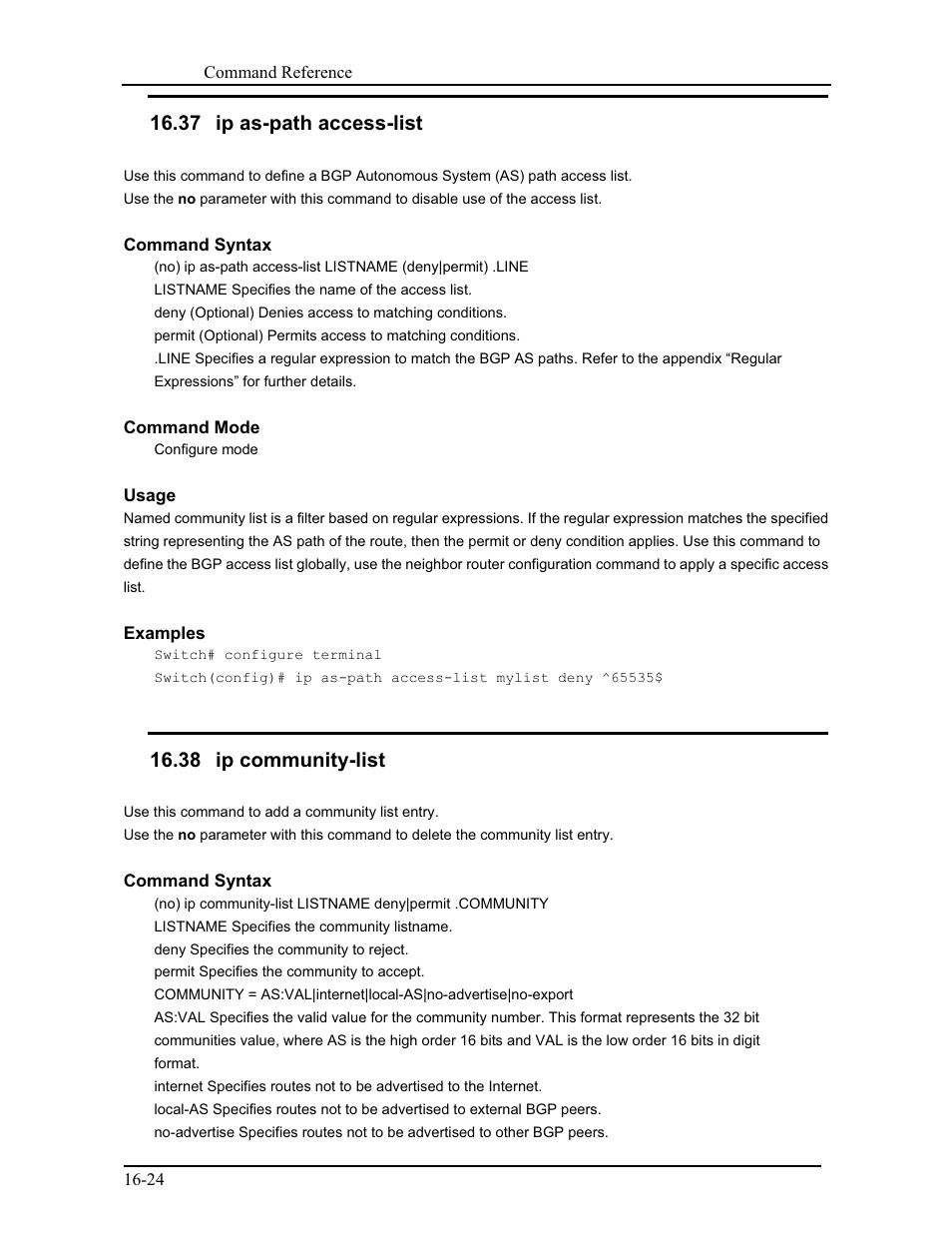 37 ip as-path access-list, 38 ip community-list | CANOGA PERKINS 9171 Command Reference User Manual | Page 269 / 782