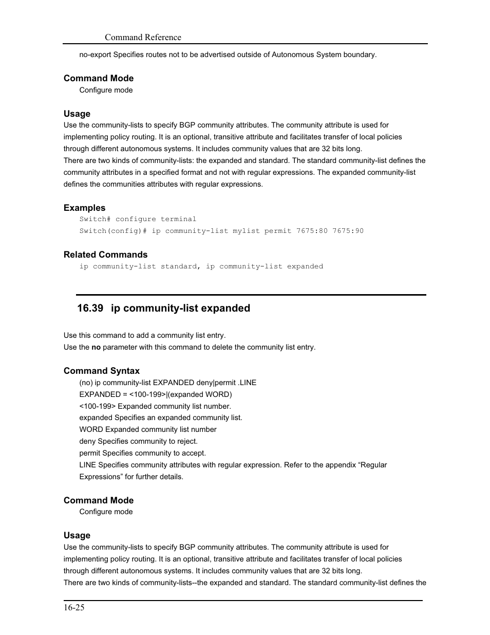 39 ip community-list expanded | CANOGA PERKINS 9171 Command Reference User Manual | Page 270 / 782
