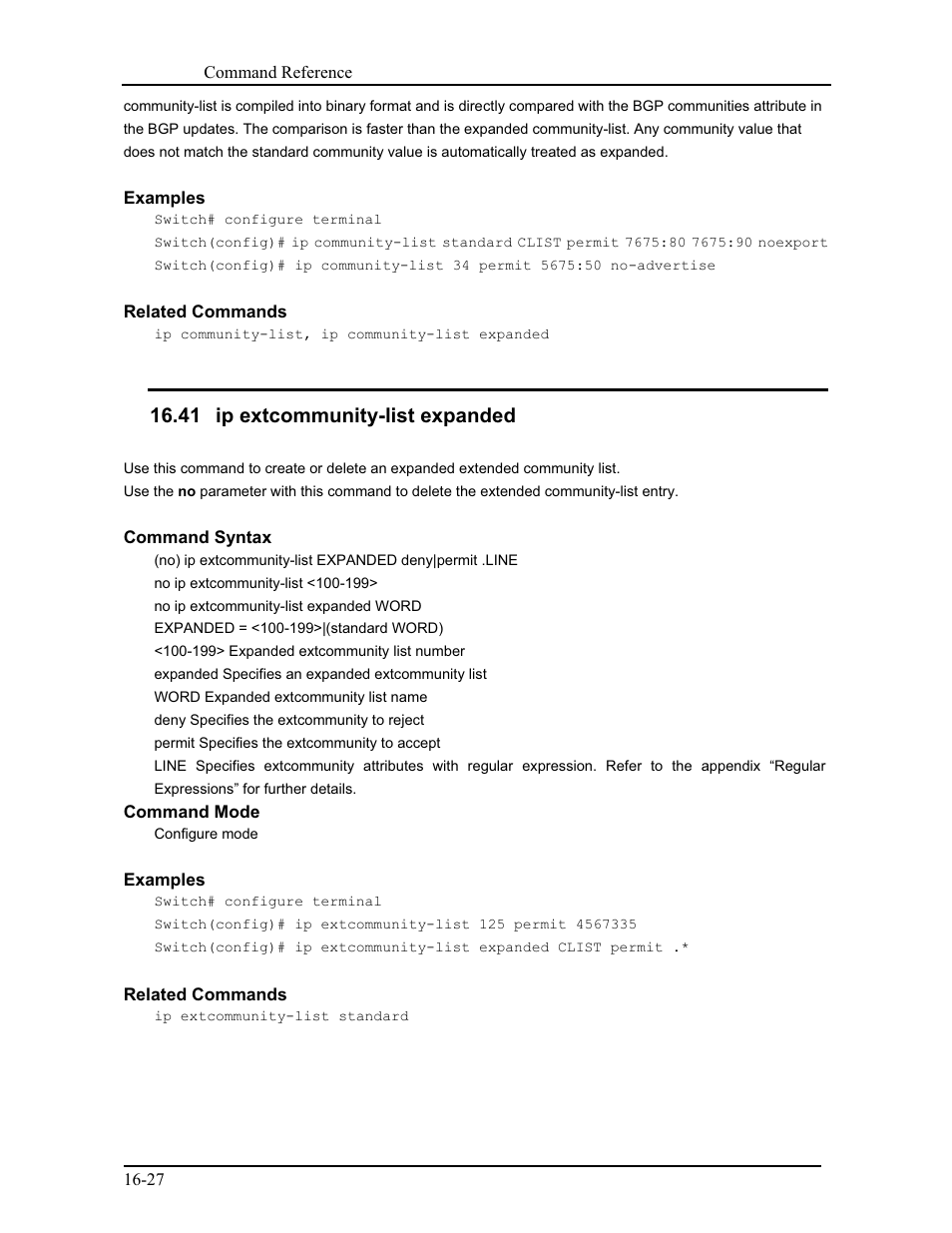 41 ip extcommunity-list expanded | CANOGA PERKINS 9171 Command Reference User Manual | Page 272 / 782