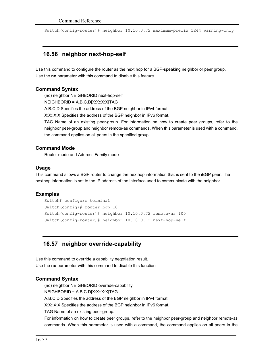 56 neighbor next-hop-self, 57 neighbor override-capability | CANOGA PERKINS 9171 Command Reference User Manual | Page 282 / 782