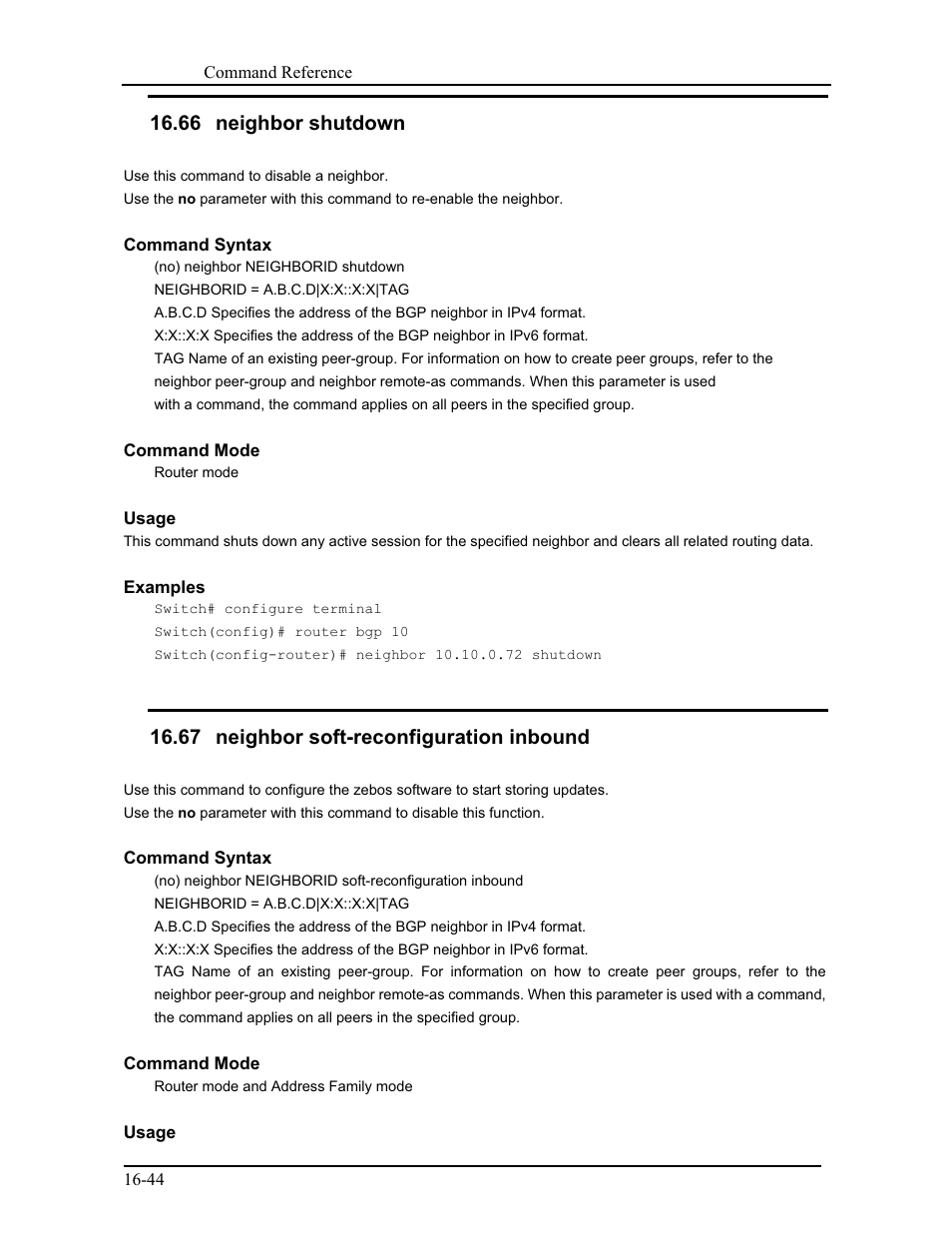 66 neighbor shutdown, 67 neighbor soft-reconfiguration inbound | CANOGA PERKINS 9171 Command Reference User Manual | Page 289 / 782