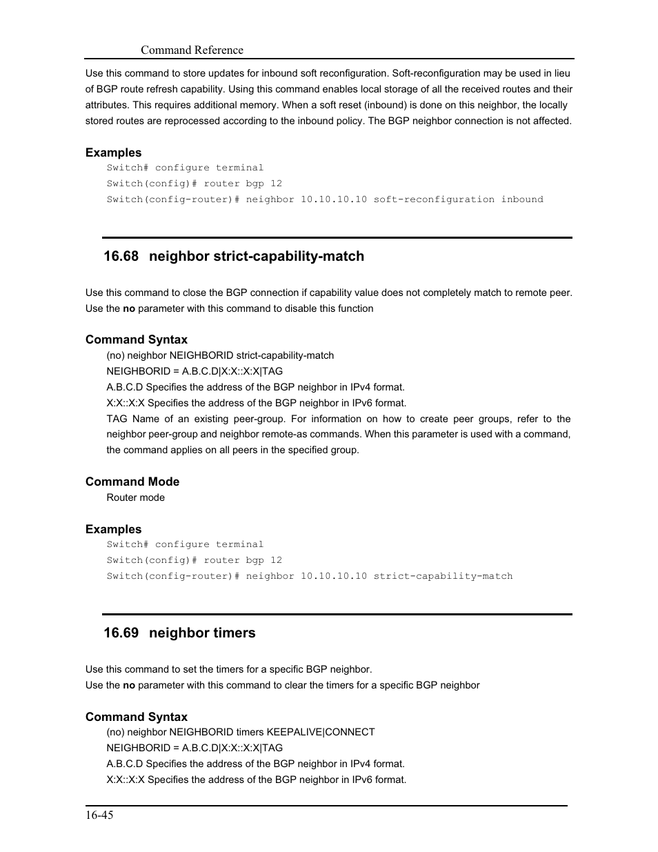 68 neighbor strict-capability-match, 69 neighbor timers | CANOGA PERKINS 9171 Command Reference User Manual | Page 290 / 782