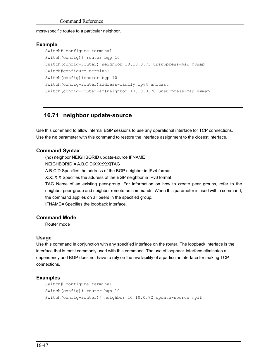 71 neighbor update-source | CANOGA PERKINS 9171 Command Reference User Manual | Page 292 / 782