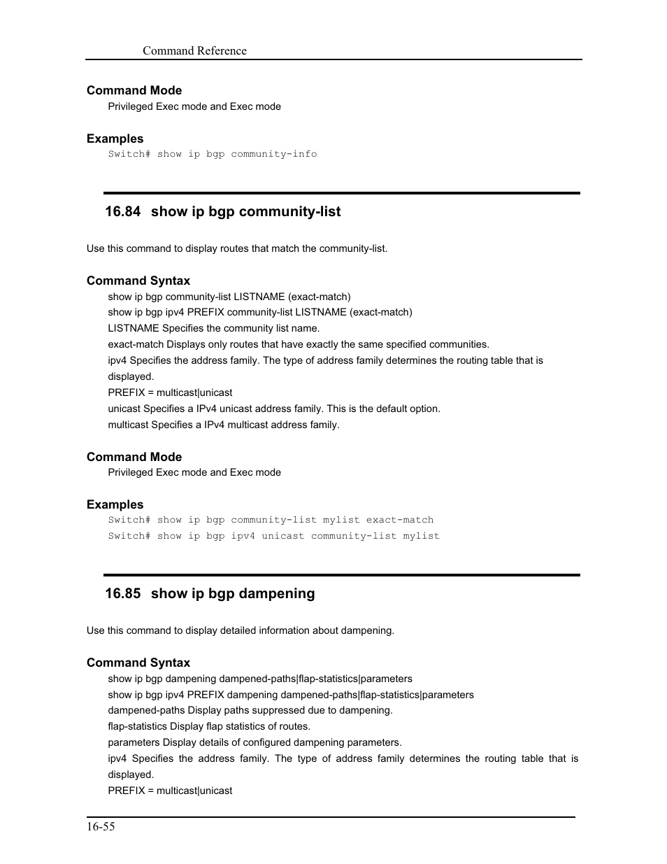 84 show ip bgp community-list, 85 show ip bgp dampening | CANOGA PERKINS 9171 Command Reference User Manual | Page 300 / 782