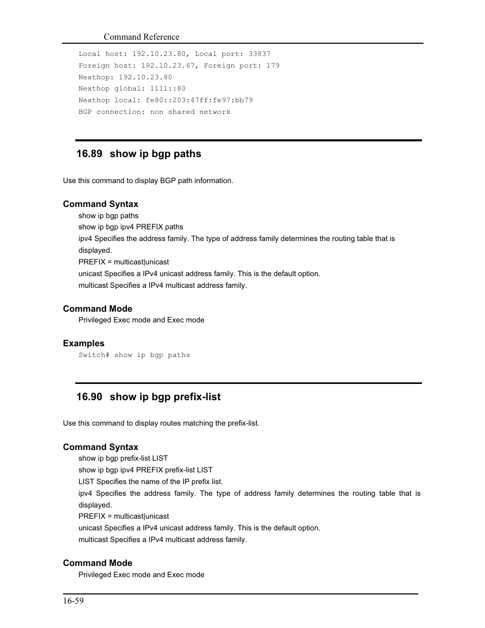 89 show ip bgp paths, 90 show ip bgp prefix-list | CANOGA PERKINS 9171 Command Reference User Manual | Page 304 / 782