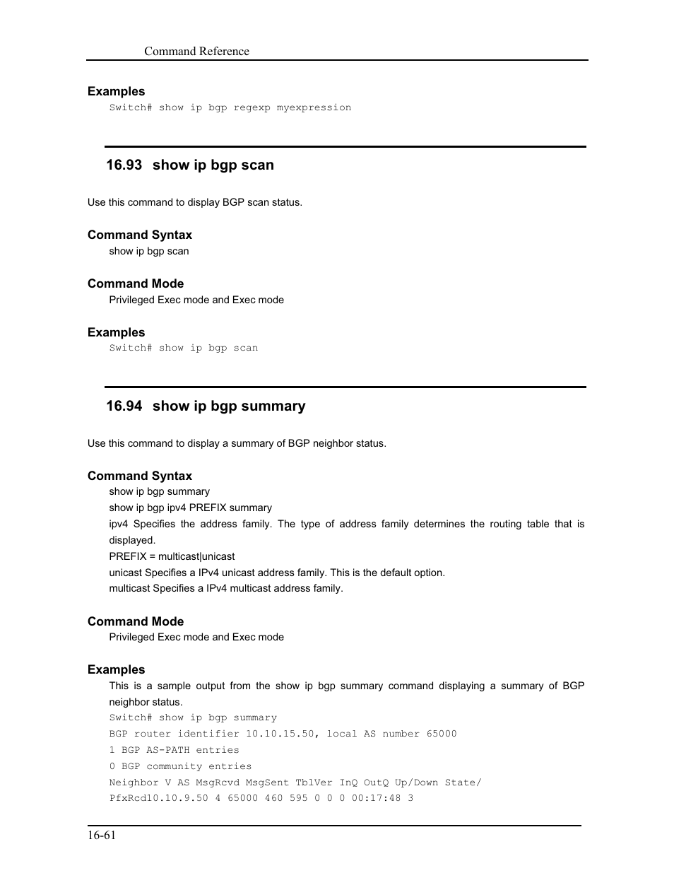 93 show ip bgp scan, 94 show ip bgp summary | CANOGA PERKINS 9171 Command Reference User Manual | Page 306 / 782