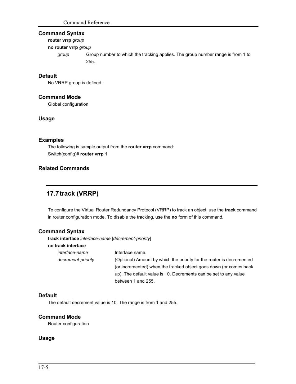 7 track (vrrp) | CANOGA PERKINS 9171 Command Reference User Manual | Page 317 / 782