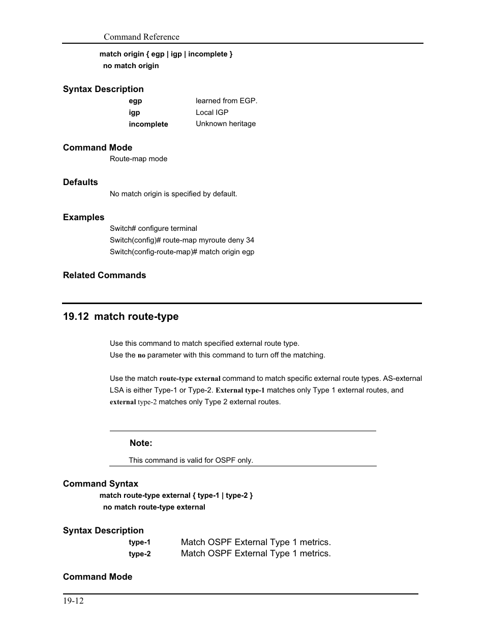 12 match route-type | CANOGA PERKINS 9171 Command Reference User Manual | Page 343 / 782