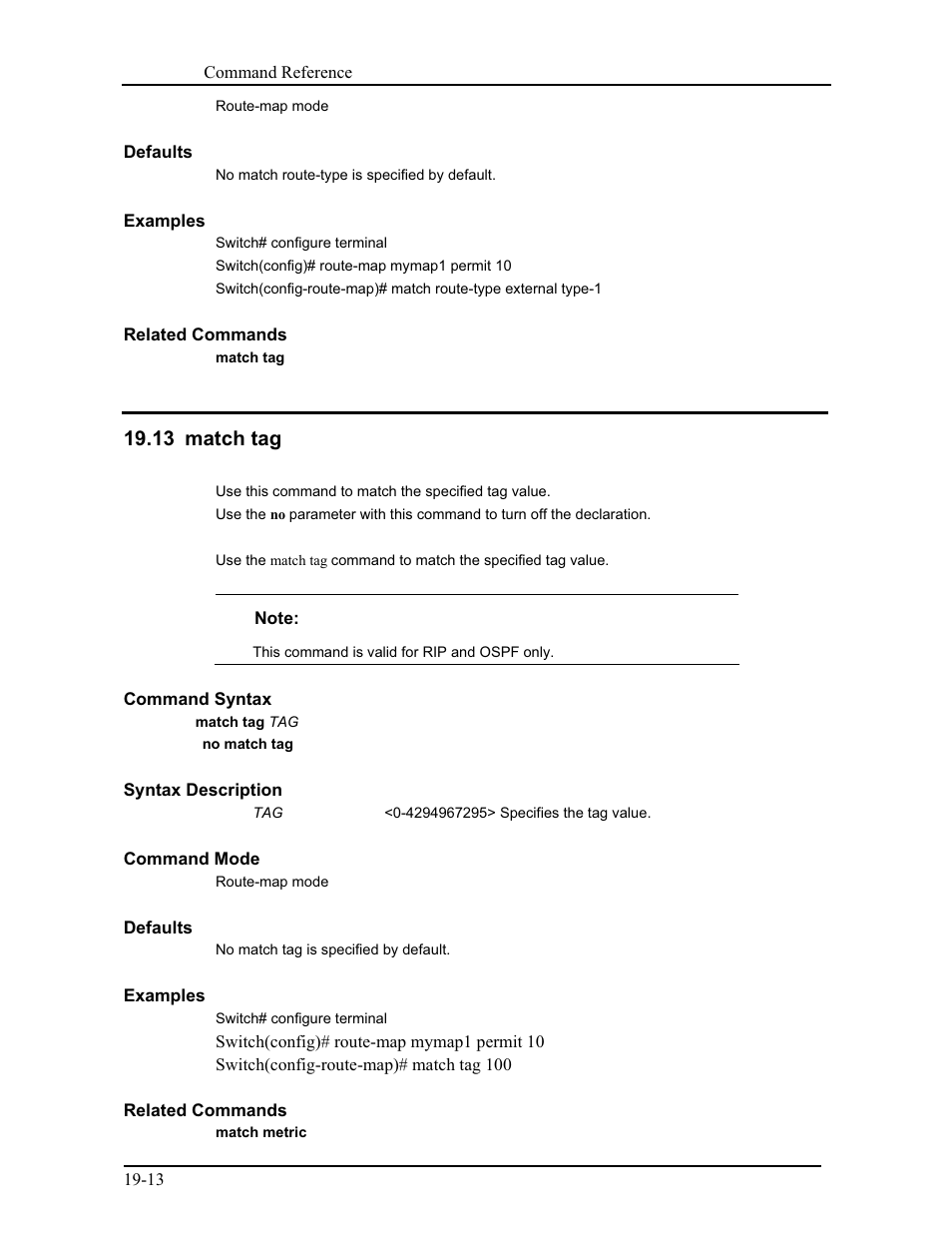 13 match tag | CANOGA PERKINS 9171 Command Reference User Manual | Page 344 / 782