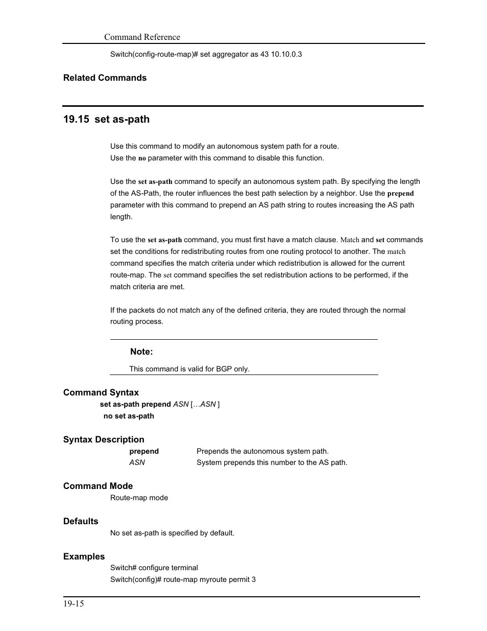15 set as-path | CANOGA PERKINS 9171 Command Reference User Manual | Page 346 / 782
