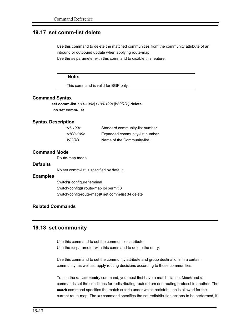 17 set comm-list delete, 18 set community | CANOGA PERKINS 9171 Command Reference User Manual | Page 348 / 782