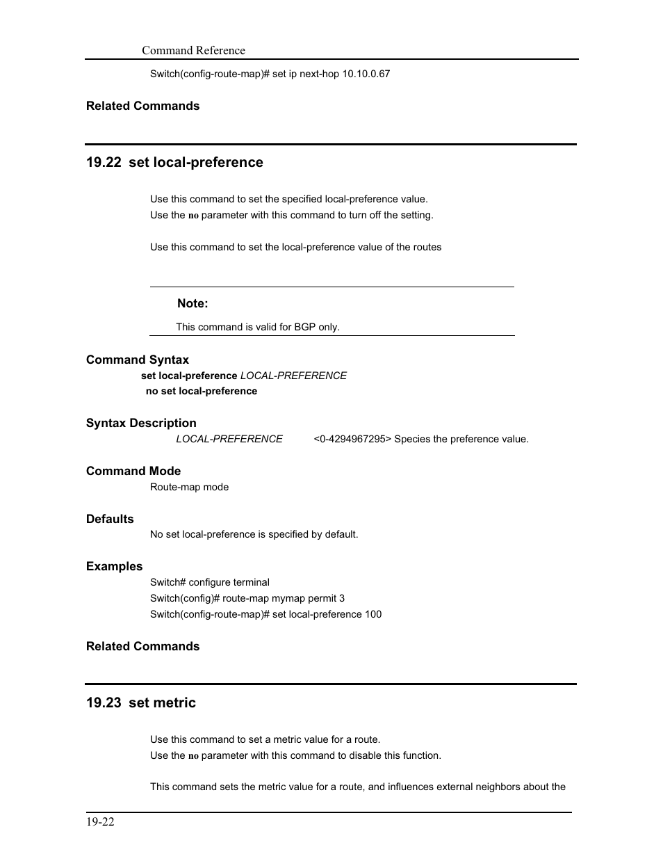 22 set local-preference, 23 set metric | CANOGA PERKINS 9171 Command Reference User Manual | Page 353 / 782