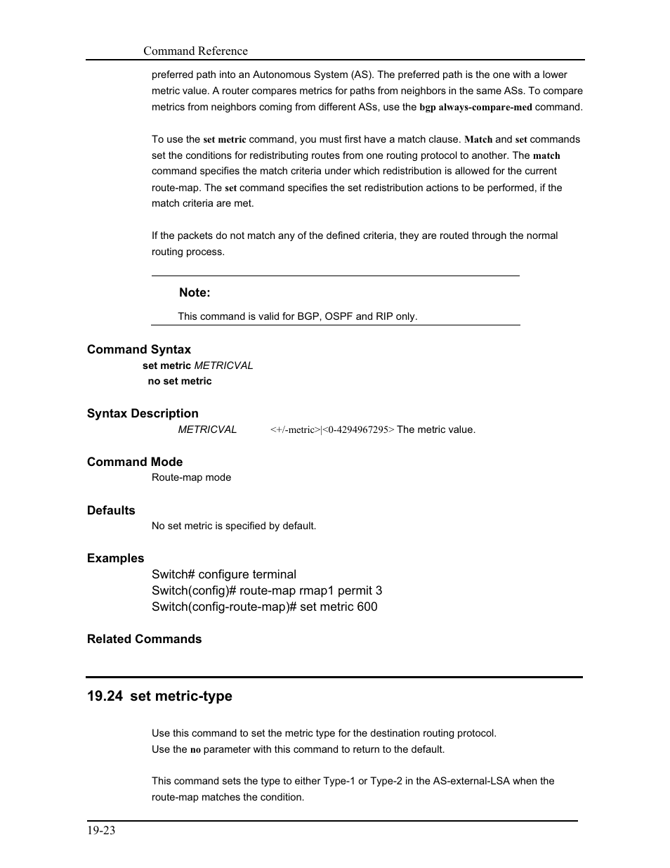 24 set metric-type | CANOGA PERKINS 9171 Command Reference User Manual | Page 354 / 782