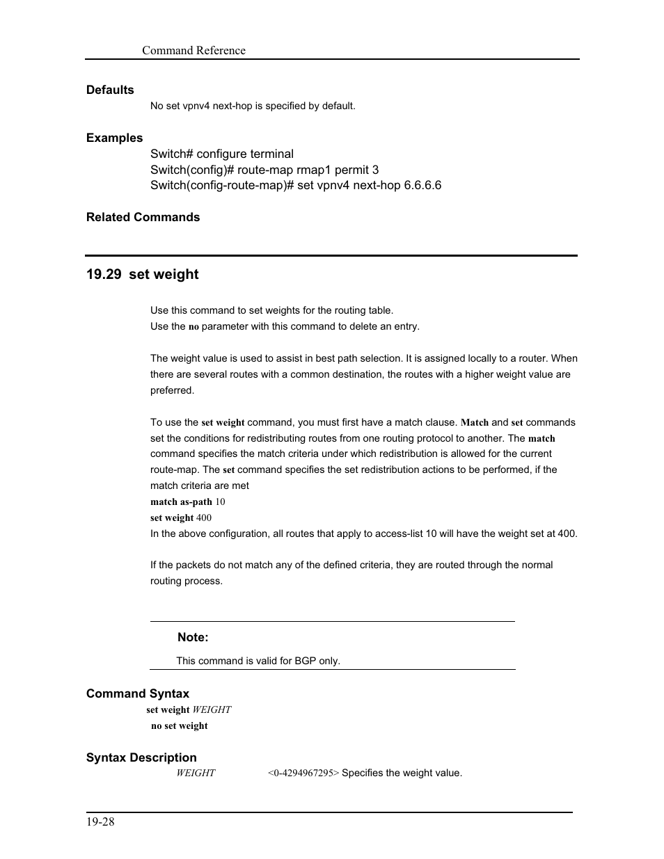 29 set weight | CANOGA PERKINS 9171 Command Reference User Manual | Page 359 / 782
