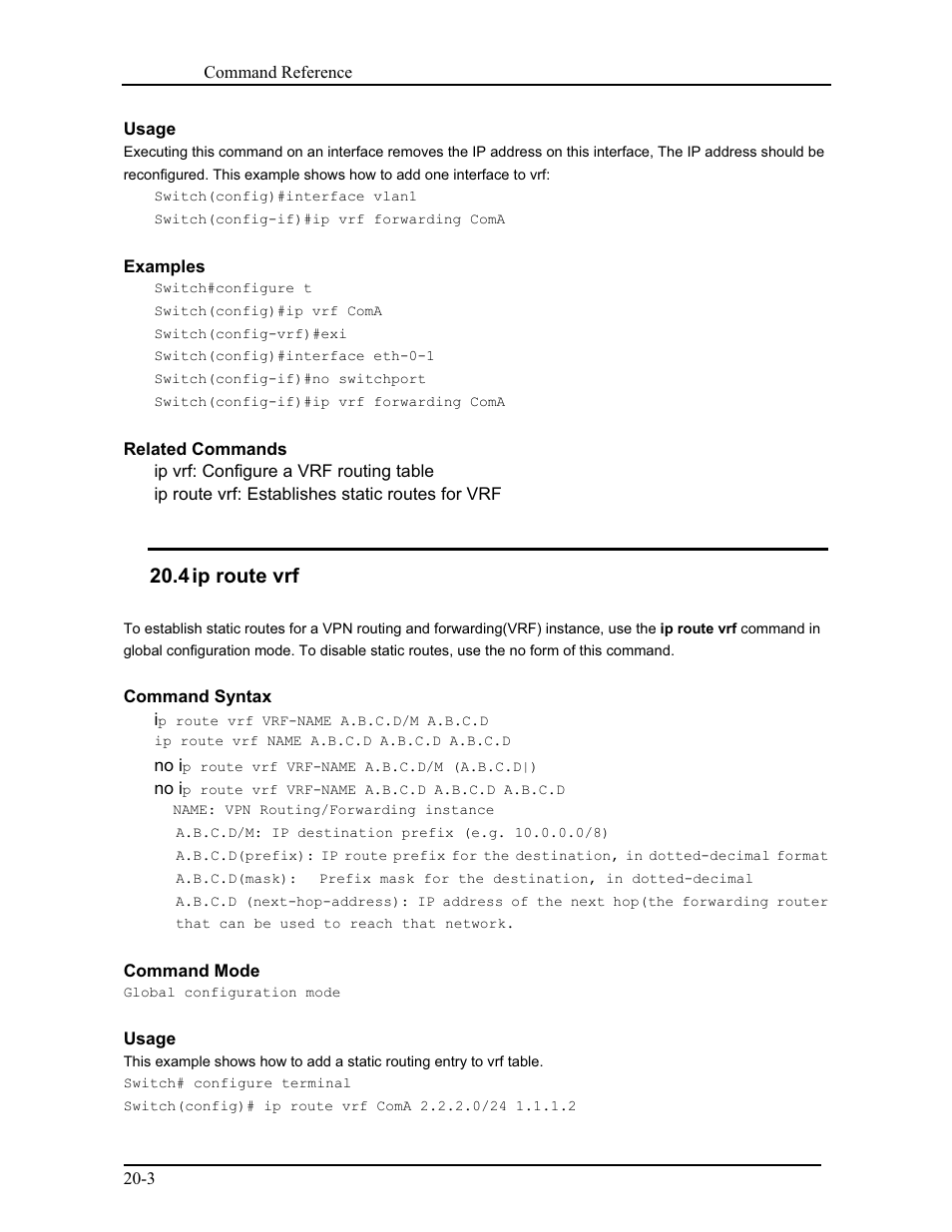 4 ip route vrf | CANOGA PERKINS 9171 Command Reference User Manual | Page 363 / 782
