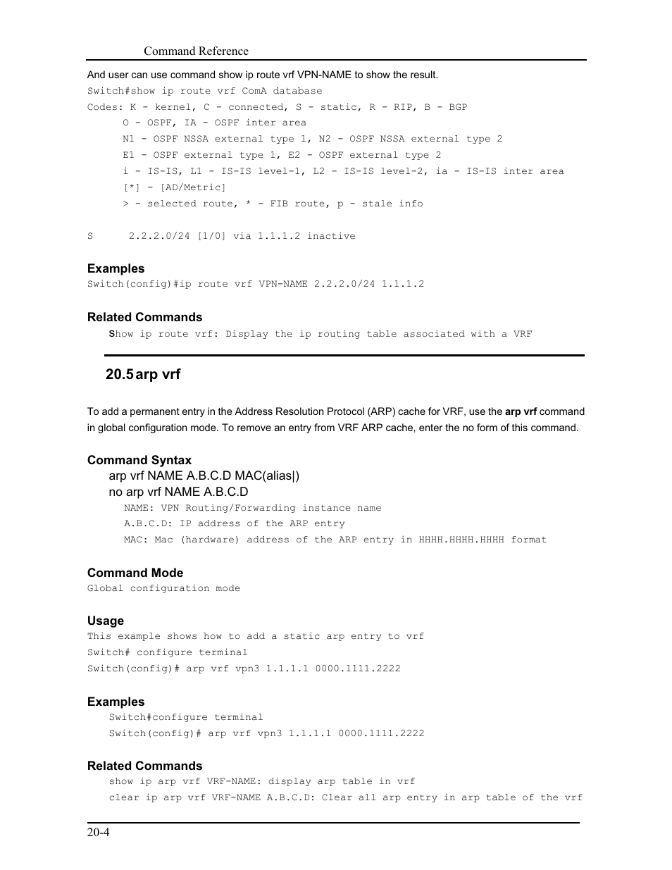 5 arp vrf | CANOGA PERKINS 9171 Command Reference User Manual | Page 364 / 782