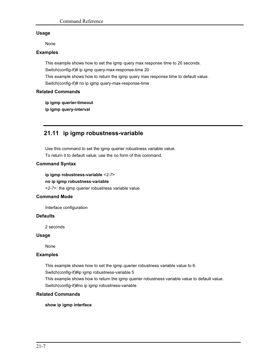 11 ip igmp robustness-variable | CANOGA PERKINS 9171 Command Reference User Manual | Page 374 / 782